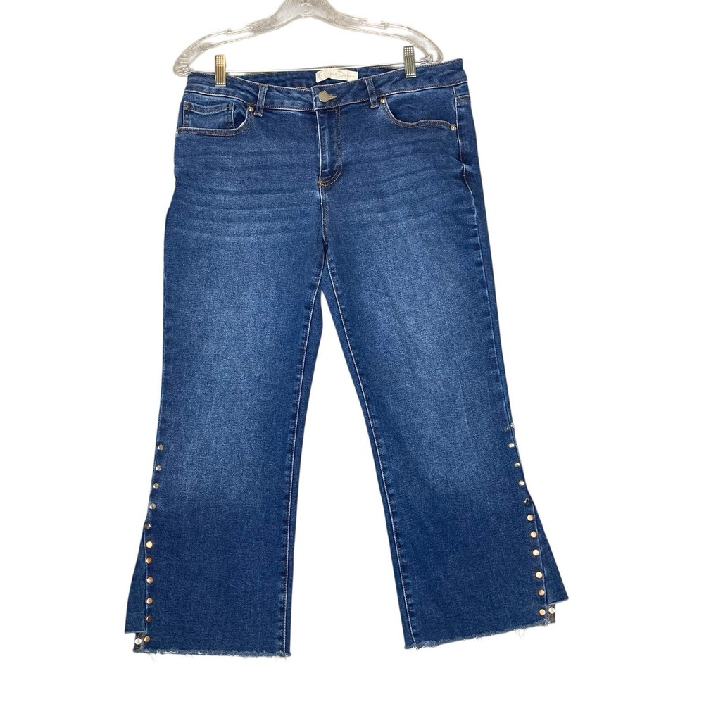 Cato EST. 1946 Denim Jeans Women 14 Blue Studded Cropped Stretch Raw Hem Cowgirl